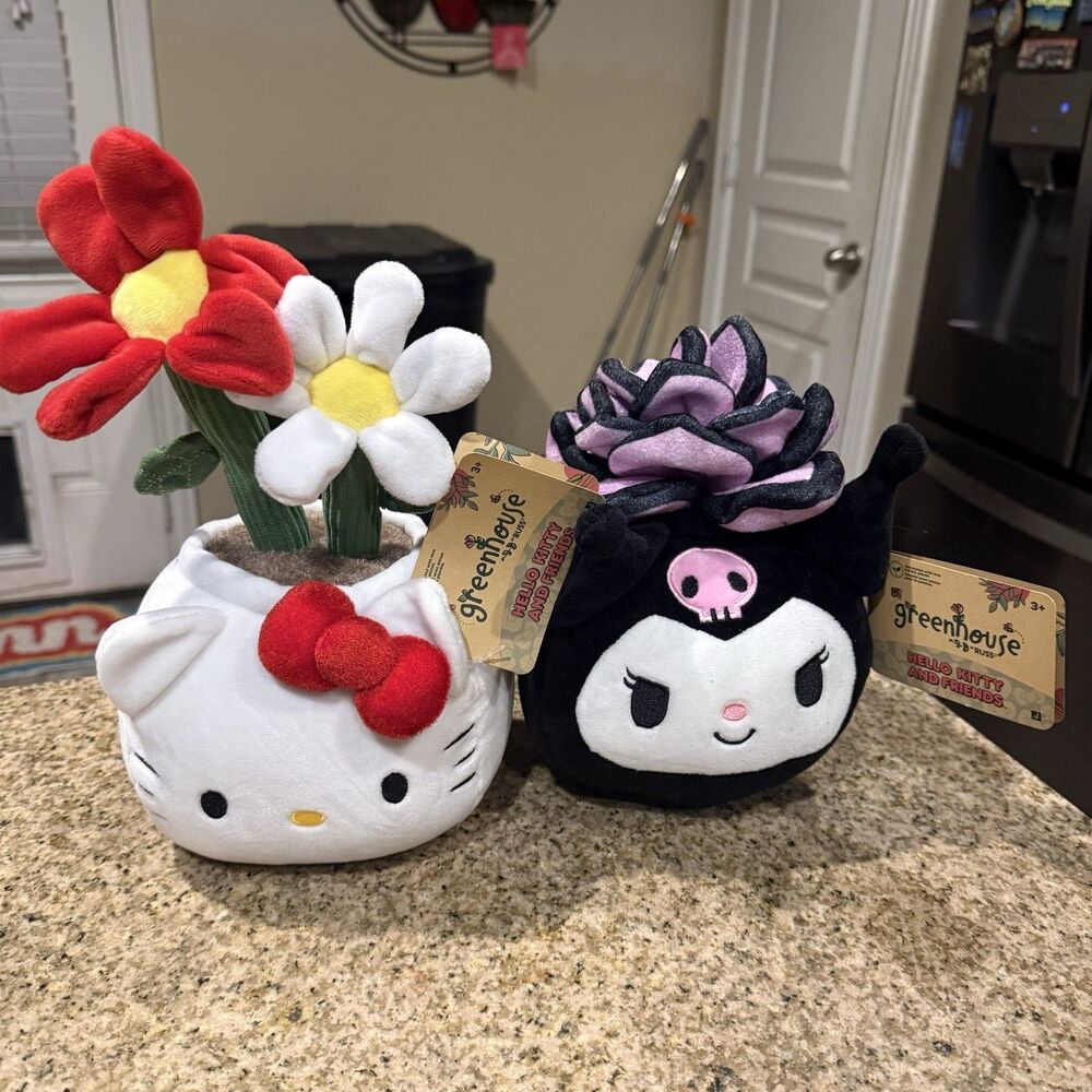 NWT Hello Kitty & Kuromi Greenhouse Plush Set Lot Jazwares Russ Succulent Daisy